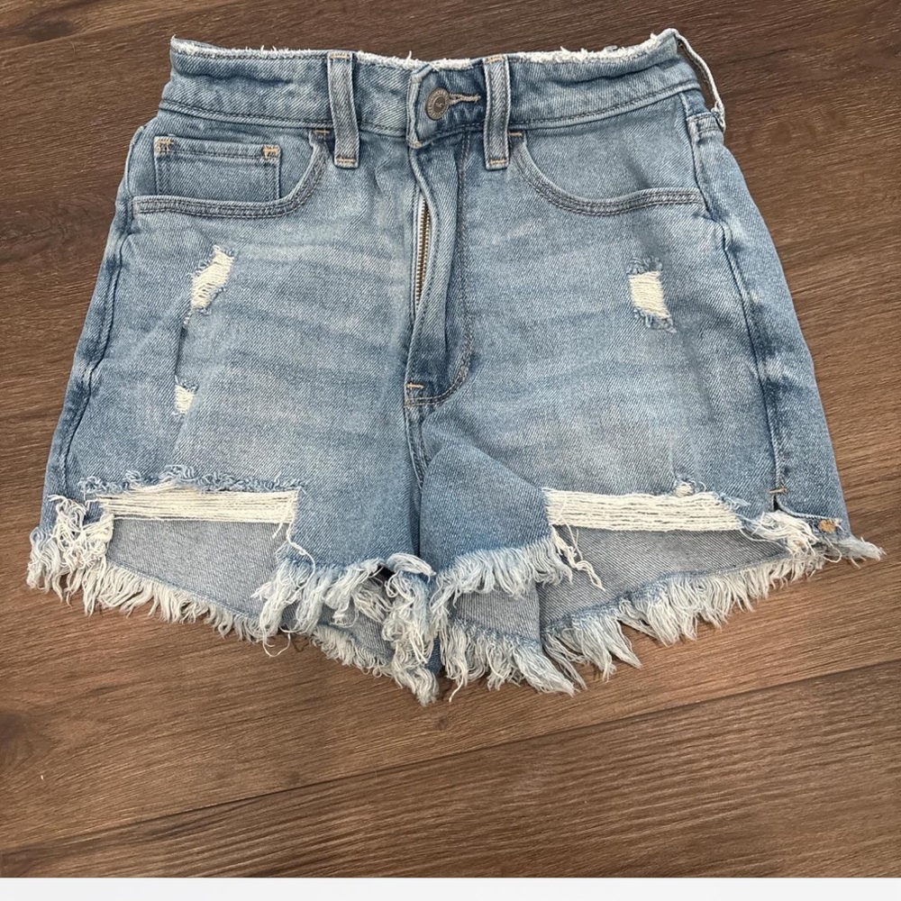 Hollister Blue Jean Shorts with Distressed Frayed Hem